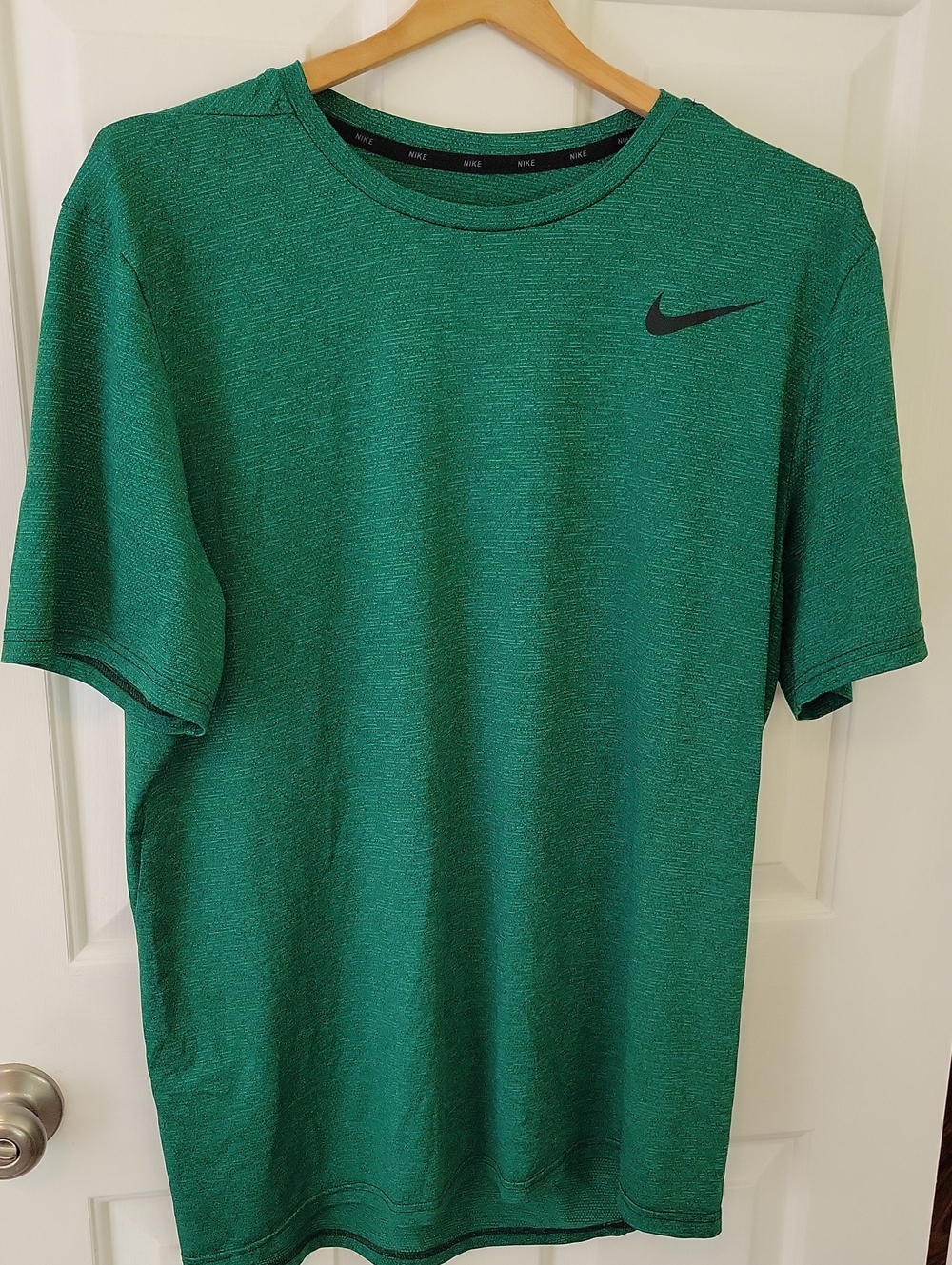 Nike Men’s Green Short Sleeve Dri-FIT Tee with Black Swoosh